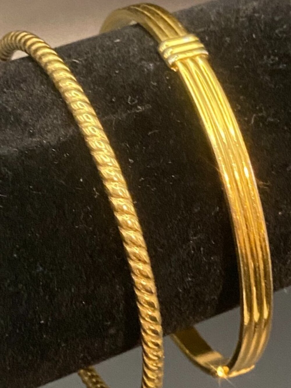 Vintage Napier Gold Tone Bangle Signed and Rope Textured Bracelet Set 2pc